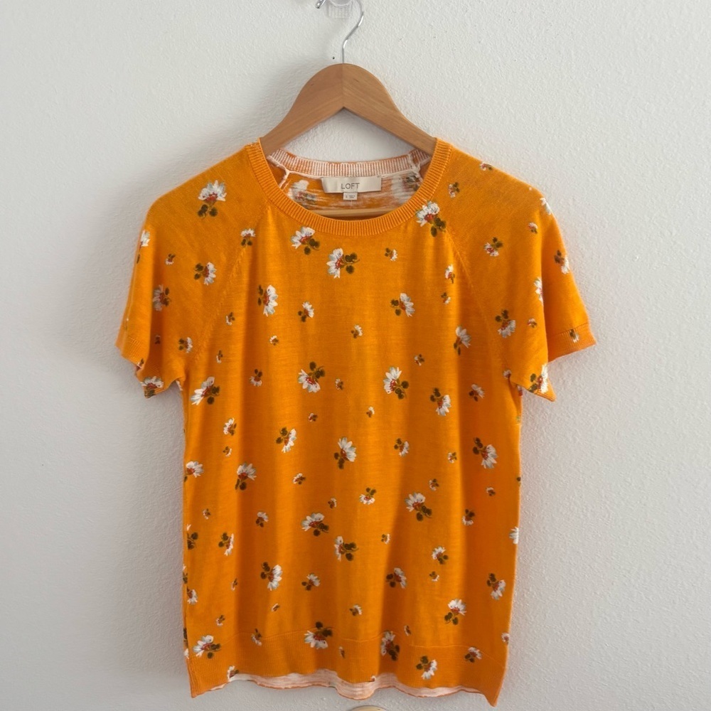LOFT Floral Short Sleeve Knit Top | 100% Cotton | Size Small Boho Feminine NWT